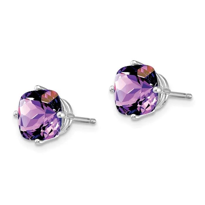 Goldia Earrings Solid 14k White Gold 7x7mm Cushion Simulated Amethyst ChecKer Earring Goldia Earrings Solid 14k White Gold 7x7mm Cushion Simulated Amethyst ChecKer Earring