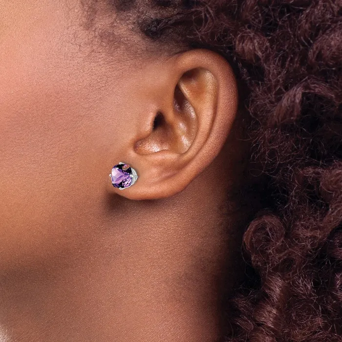 Goldia Earrings Solid 14k White Gold 7x7mm Cushion Simulated Amethyst ChecKer Earring Goldia Earrings Solid 14k White Gold 7x7mm Cushion Simulated Amethyst ChecKer Earring
