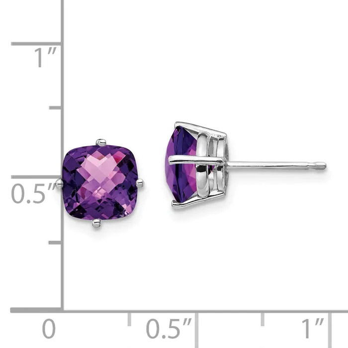 Goldia Earrings Solid 14k White Gold 7x7mm Cushion Simulated Amethyst ChecKer Earring Goldia Earrings Solid 14k White Gold 7x7mm Cushion Simulated Amethyst ChecKer Earring