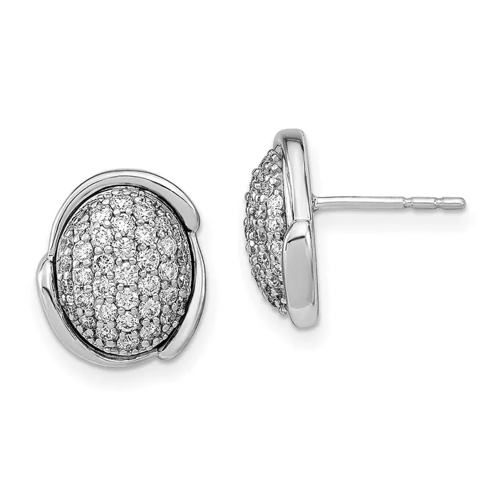 Goldia Earrings Solid 14k White Gold Polished Oval Pave Simulated CZ Post Earrings Goldia Earrings Solid 14k White Gold Polished Oval Pave Simulated CZ Post Earrings