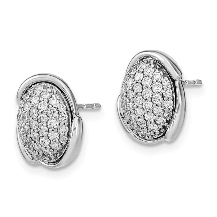 Goldia Earrings Solid 14k White Gold Polished Oval Pave Simulated CZ Post Earrings