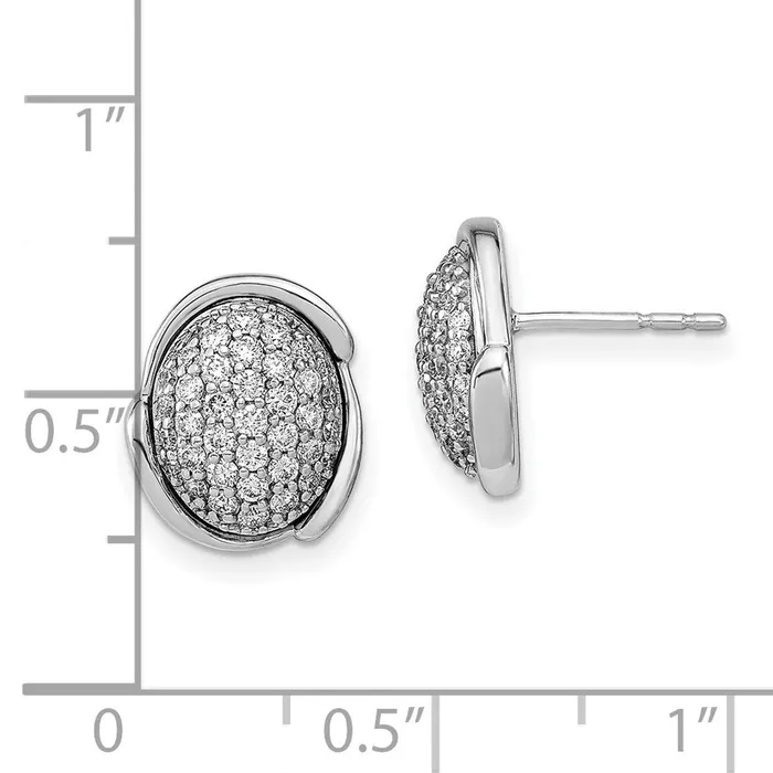 Goldia Earrings Solid 14k White Gold Polished Oval Pave Simulated CZ Post Earrings