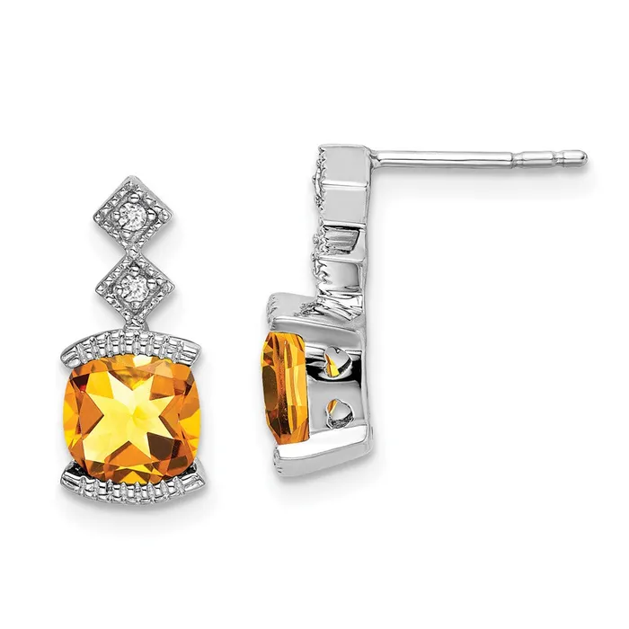 Goldia Earrings Solid 14k White Gold Simulated Citrine and CZ Earrings