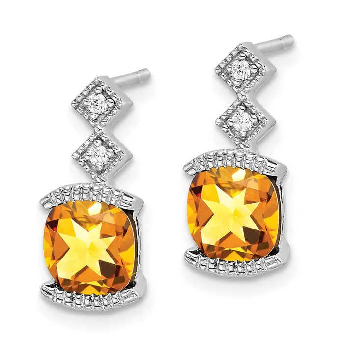 Goldia Earrings Solid 14k White Gold Simulated Citrine and CZ Earrings Goldia Earrings Solid 14k White Gold Simulated Citrine and CZ Earrings