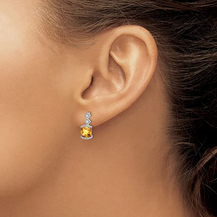 Goldia Earrings Solid 14k White Gold Simulated Citrine and CZ Earrings Goldia Earrings Solid 14k White Gold Simulated Citrine and CZ Earrings