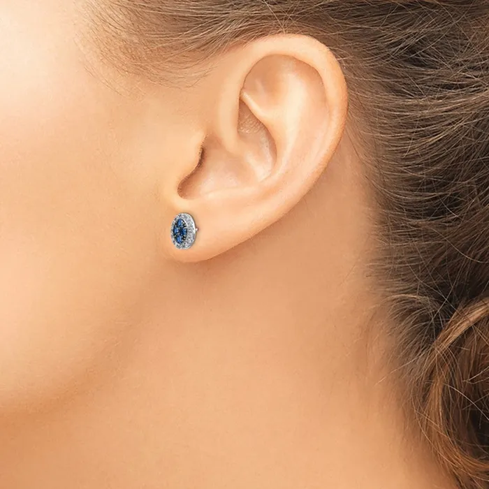 Goldia Earrings Solid 14k White Gold Simulated CZ and Sapphire Oval Post Earrings Goldia Earrings Solid 14k White Gold Simulated CZ and Sapphire Oval Post Earrings