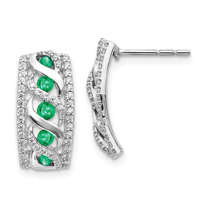 Goldia Earrings Solid 14k White Gold Simulated CZ Emerald Fancy Earrings Goldia Earrings Solid 14k White Gold Simulated CZ Emerald Fancy Earrings
