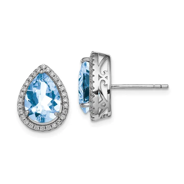 Goldia Earrings Sterling Silver Rhodium Created Aquamarine u0026 CZ Post Earrings