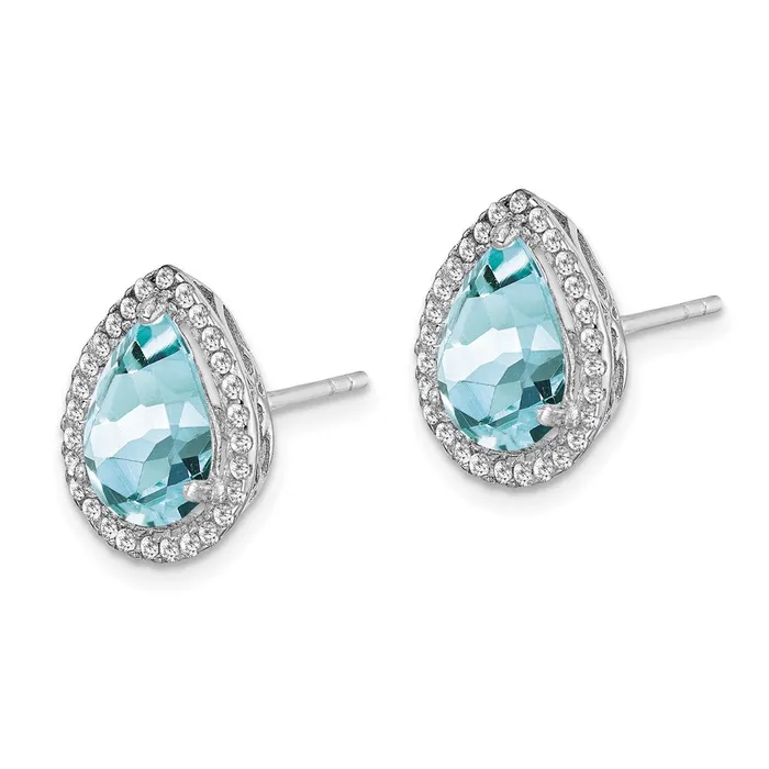 Goldia Earrings Sterling Silver Rhodium Created Aquamarine u0026 CZ Post Earrings