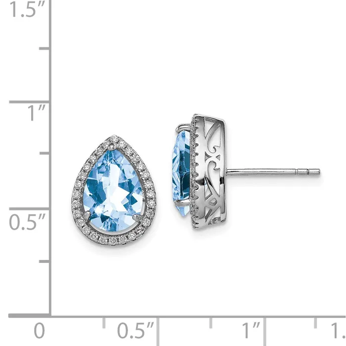 Goldia Earrings Sterling Silver Rhodium Created Aquamarine u0026 CZ Post Earrings