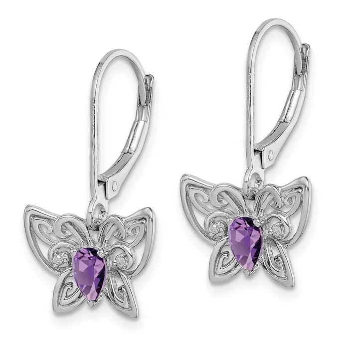 Goldia Earrings Sterling Silver Rhodiumplated Amethyst and Diamond Butterfly Earrings