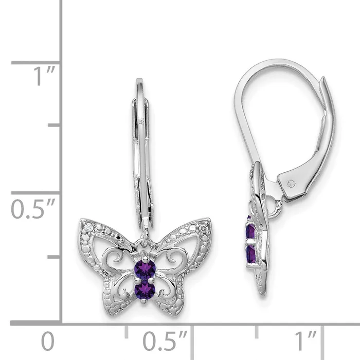 Goldia Earrings Sterling Silver Rhodiumplated Amethyst and Diamond Butterfly Earrings