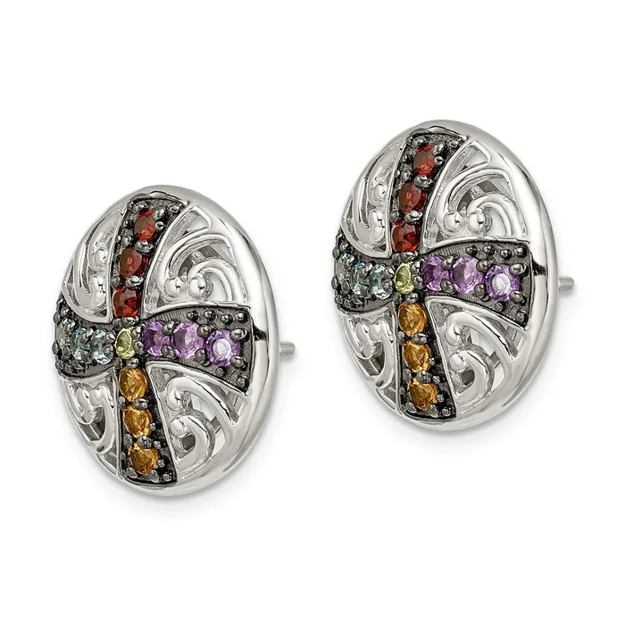 Goldia Earrings Sterling Silver w Black Rhodium Multi Gemstone Post Earrings