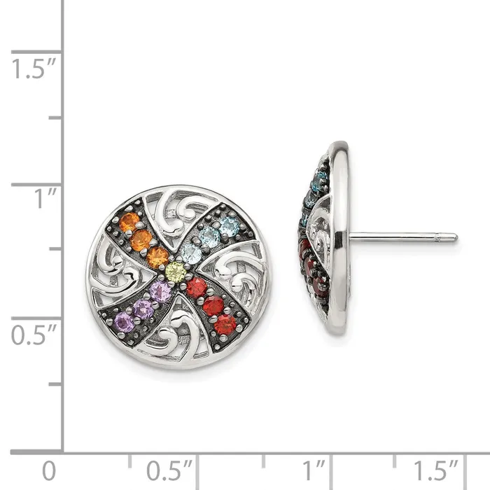 Goldia Earrings Sterling Silver w Black Rhodium Multi Gemstone Post Earrings
