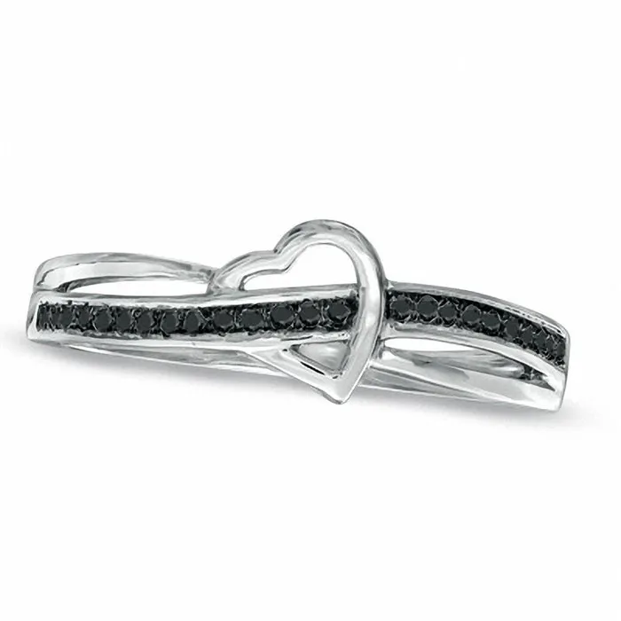 Goldia Enhanced Black Natural Diamond Accent Heart Promise Ring in Solid 10K White Gold Rings Goldia Enhanced Black Natural Diamond Accent Heart Promise Ring in Solid 10K White Gold Rings