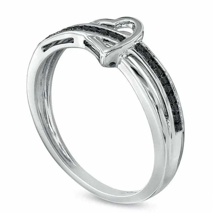 Goldia Enhanced Black Natural Diamond Accent Heart Promise Ring in Solid 10K White Gold Rings Goldia Enhanced Black Natural Diamond Accent Heart Promise Ring in Solid 10K White Gold Rings