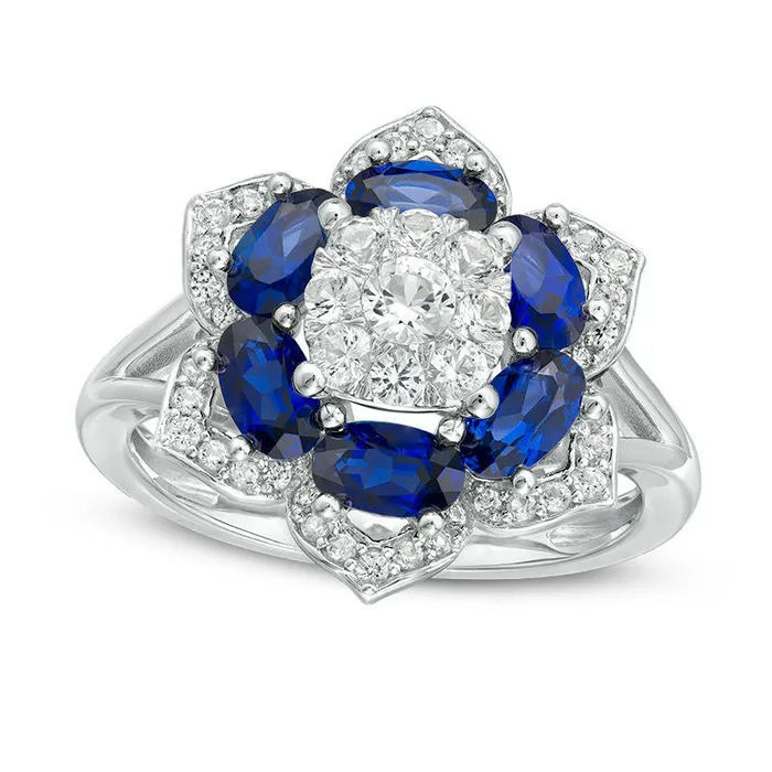 Goldia LabCreated Blue and White Sapphire Flower Frame Ring in Sterling Silver Rings Goldia LabCreated Blue and White Sapphire Flower Frame Ring in Sterling Silver Rings