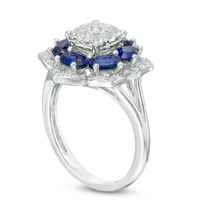Goldia LabCreated Blue and White Sapphire Flower Frame Ring in Sterling Silver Rings Goldia LabCreated Blue and White Sapphire Flower Frame Ring in Sterling Silver Rings