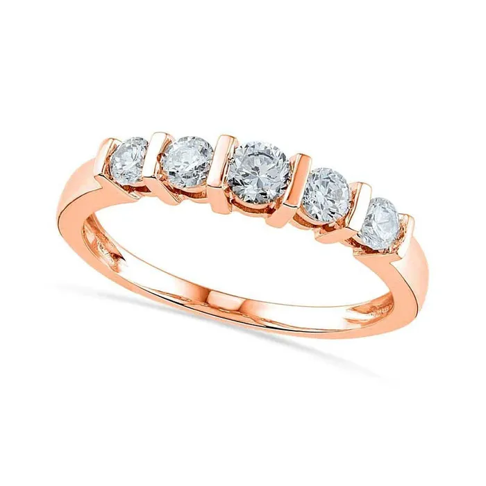 Goldia LabCreated White Sapphire Five Stone Anniversary Band in Solid 10K Rose Gold Rings Goldia LabCreated White Sapphire Five Stone Anniversary Band in Solid 10K Rose Gold Rings