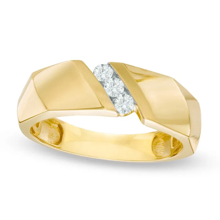 Goldia Mens 020 CT TW Natural Diamond Three Stone Wedding Band in Solid 10K Yellow Gold Rings Goldia Mens 020 CT TW Natural Diamond Three Stone Wedding Band in Solid 10K Yellow Gold Rings