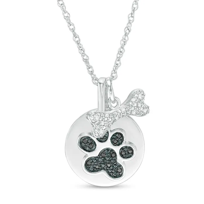Goldia Necklaces 01 CT TW Enhanced Black and White Natural Diamond Bone and Paw Print Disc Charm Pendant in Sterling Silver Goldia Necklaces 01 CT TW Enhanced Black and White Natural Diamond Bone and Paw Print Disc Charm Pendant in Sterling Silver