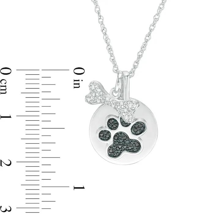 Goldia Necklaces 01 CT TW Enhanced Black and White Natural Diamond Bone and Paw Print Disc Charm Pendant in Sterling Silver Goldia Necklaces 01 CT TW Enhanced Black and White Natural Diamond Bone and Paw Print Disc Charm Pendant in Sterling Silver