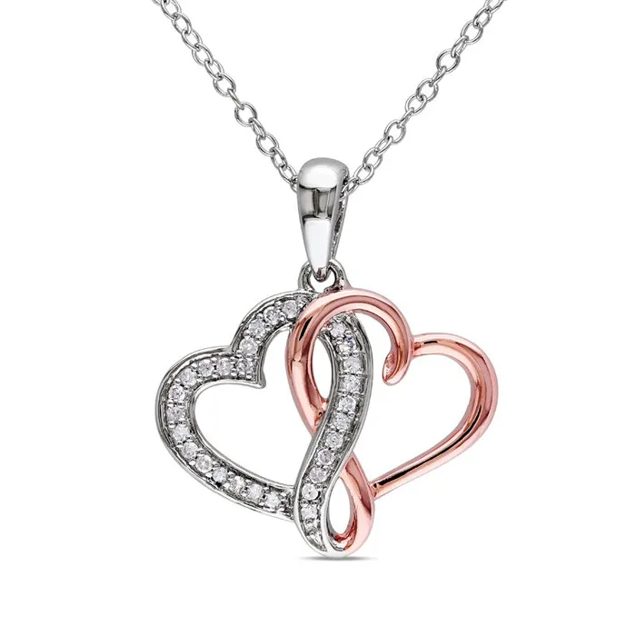 Goldia Necklaces 013 CT TW Natural Diamond Infinity Intertwining Heart Pendant in Sterling Silver with Rose Rhodium Goldia Necklaces 013 CT TW Natural Diamond Infinity Intertwining Heart Pendant in Sterling Silver with Rose Rhodium