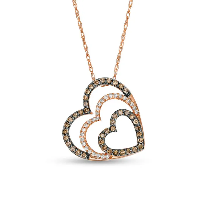 Goldia Necklaces 025 CT TW Champagne and White Natural Diamond Tilted Hearts Pendant in 10K Rose Gold Goldia Necklaces 025 CT TW Champagne and White Natural Diamond Tilted Hearts Pendant in 10K Rose Gold