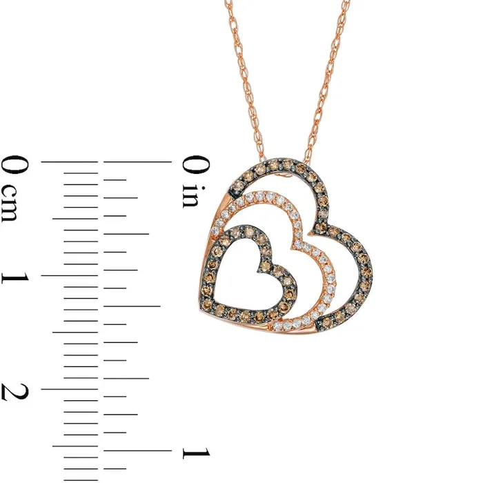 Goldia Necklaces 025 CT TW Champagne and White Natural Diamond Tilted Hearts Pendant in 10K Rose Gold Goldia Necklaces 025 CT TW Champagne and White Natural Diamond Tilted Hearts Pendant in 10K Rose Gold