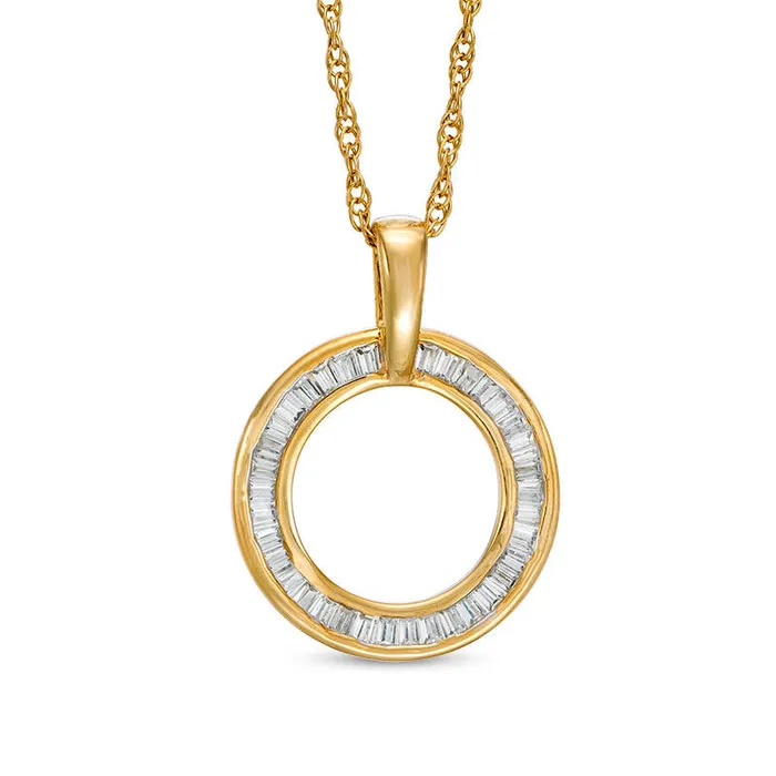 Goldia Necklaces 033 CT TW Baguette Natural Diamond Open Circle Pendant in 10K Yellow Gold Goldia Necklaces 033 CT TW Baguette Natural Diamond Open Circle Pendant in 10K Yellow Gold