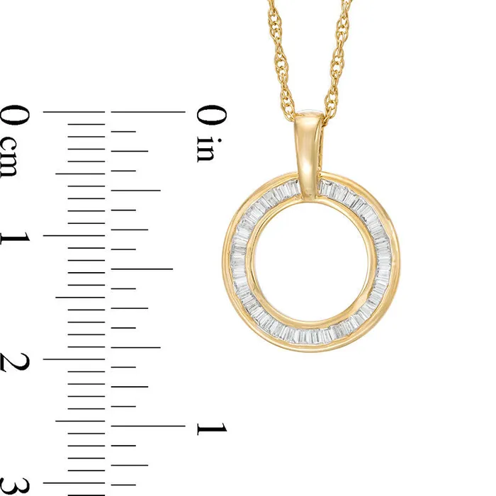Goldia Necklaces 033 CT TW Baguette Natural Diamond Open Circle Pendant in 10K Yellow Gold Goldia Necklaces 033 CT TW Baguette Natural Diamond Open Circle Pendant in 10K Yellow Gold
