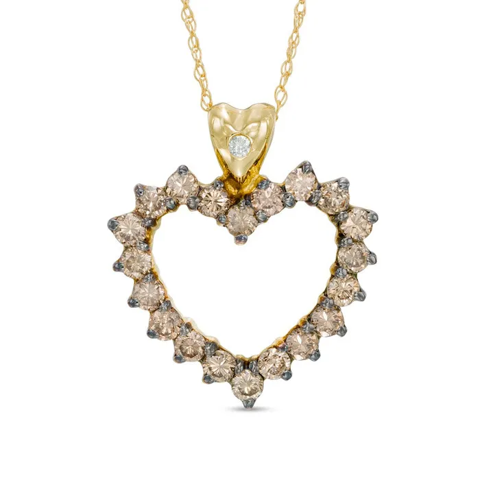 Goldia Necklaces 1 CT TW Champagne and White Natural Diamond Heart Pendant in 10K Yellow Gold Goldia Necklaces 1 CT TW Champagne and White Natural Diamond Heart Pendant in 10K Yellow Gold
