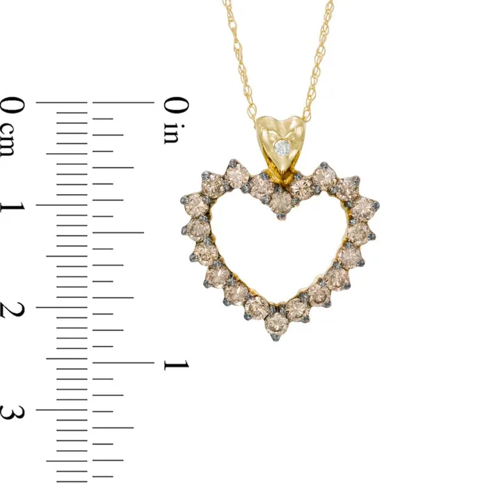 Goldia Necklaces 1 CT TW Champagne and White Natural Diamond Heart Pendant in 10K Yellow Gold Goldia Necklaces 1 CT TW Champagne and White Natural Diamond Heart Pendant in 10K Yellow Gold