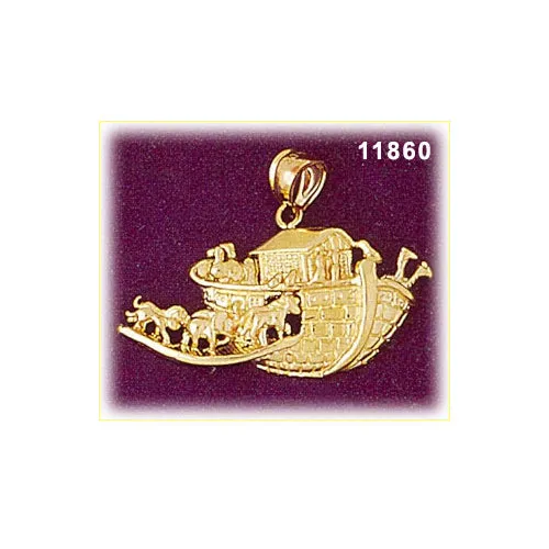 Goldia Necklaces 14K Gold 38MM Noah39s Ark with Animals Pendant
