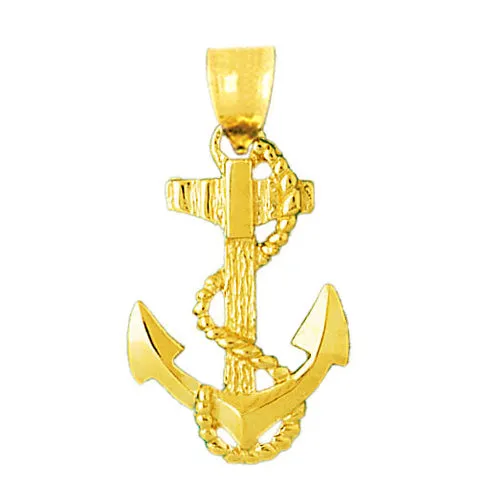 Goldia Necklaces 14K Gold Ship Anchor with Sailor Rope Pendant