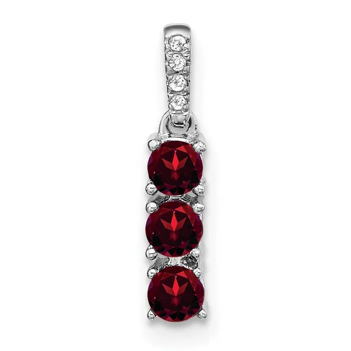 Goldia Necklaces 14k White Gold 3stone Garnet and Real Diamond Pendant