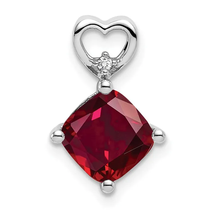 Goldia Necklaces 14k White Gold Created Ruby and Real Diamond Heart Chain Slide Goldia Necklaces 14k White Gold Created Ruby and Real Diamond Heart Chain Slide