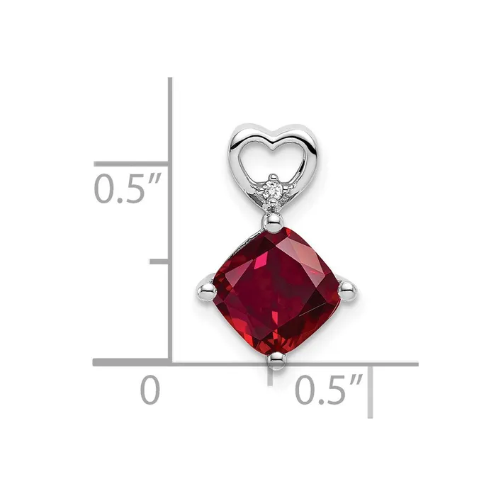 Goldia Necklaces 14k White Gold Created Ruby and Real Diamond Heart Chain Slide