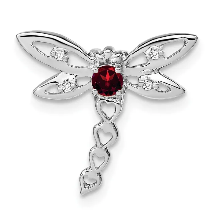 Goldia Necklaces 14k White Gold Garnet and Real Diamond Dragonfly Chain Slide Goldia Necklaces 14k White Gold Garnet and Real Diamond Dragonfly Chain Slide