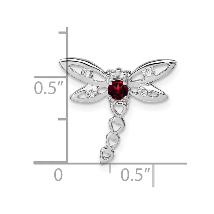 Goldia Necklaces 14k White Gold Garnet and Real Diamond Dragonfly Chain Slide