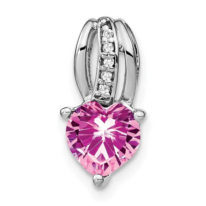 Goldia Necklaces 14k White Gold Heart Created Pink Sapphire and Real Diamond Pendant Goldia Necklaces 14k White Gold Heart Created Pink Sapphire and Real Diamond Pendant