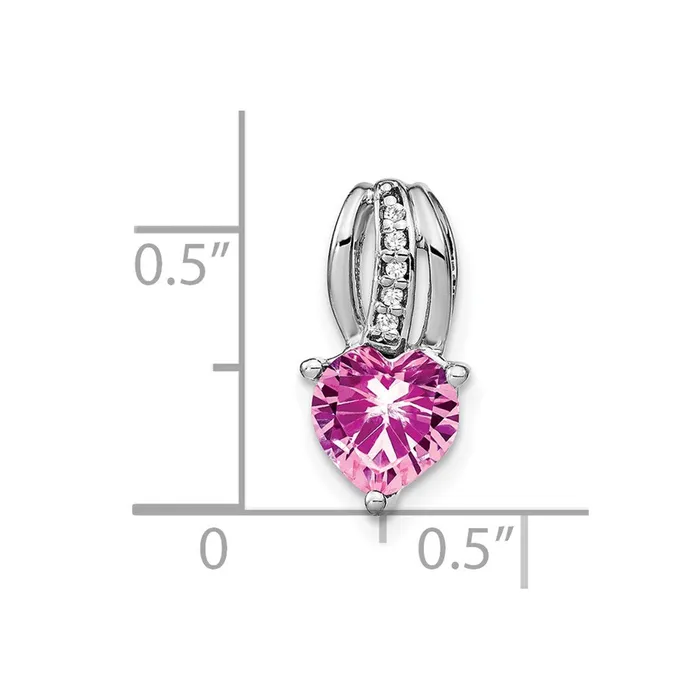Goldia Necklaces 14k White Gold Heart Created Pink Sapphire and Real Diamond Pendant
