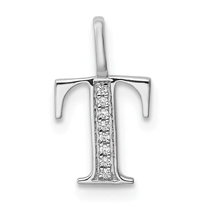 Goldia Necklaces 14K White Gold Real Diamond Letter T Initial Pendant
