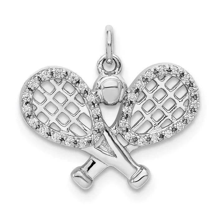 Goldia Necklaces 14k White Gold Real Diamond Rackets and Ball Pendant
