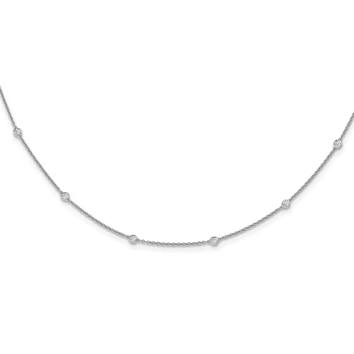Goldia Necklaces 14k White Gold Real Diamond Station Cable Necklace