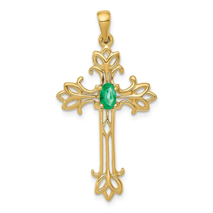 Goldia Necklaces 14K Yellow Gold 5x3mm Oval Emerald cross pendant