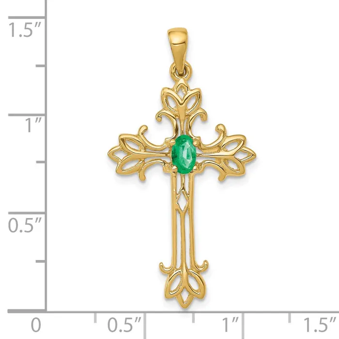 Goldia Necklaces 14K Yellow Gold 5x3mm Oval Emerald cross pendant