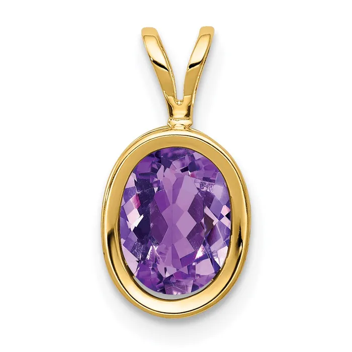 Goldia Necklaces 14K Yellow Gold 8x6mm Oval Amethyst Checker bezel pendant