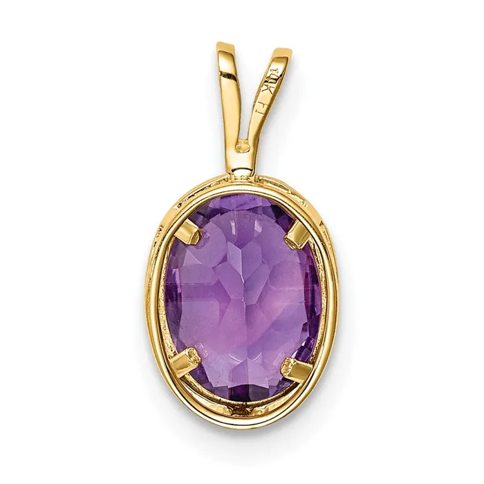 Goldia Necklaces 14K Yellow Gold 8x6mm Oval Amethyst Checker bezel pendant