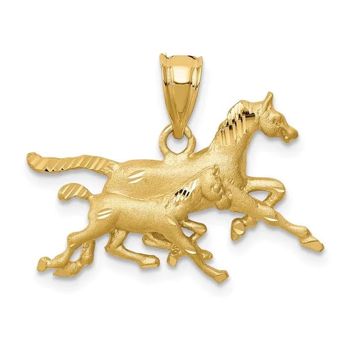 Goldia Necklaces 14k Yellow Gold Brushed Diamondcut Running Horses Pendant